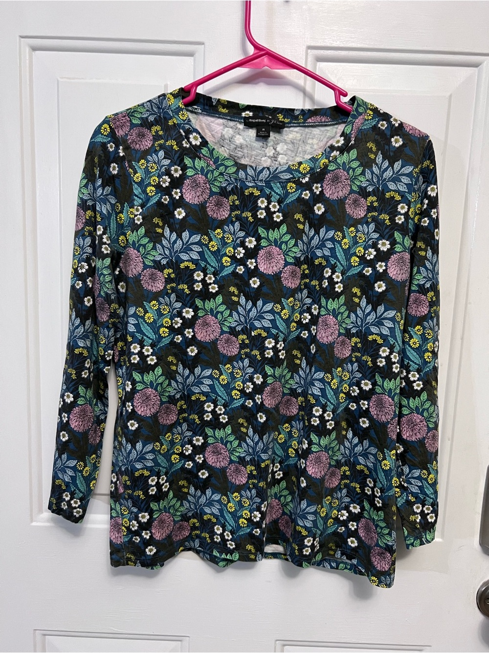 Abigail Borg for J.Crew Floral Top  M Long Sleeve 100% Cotton Dark Botanical